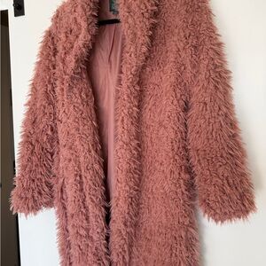 wild fable Dusty Mauve Teddy Faux-Fur Long Coat